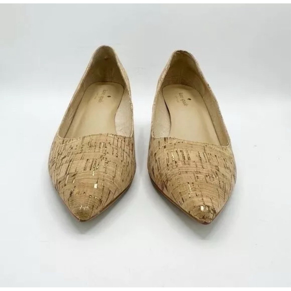 Kate Spade Aerial Block Heel Pointed Toe Cork Gold Flecked Pumps Size 9M